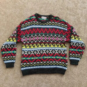 VTG Chunky Knit Sweater Women's L Fair Isle 80s 90s Back To Back Multicolor